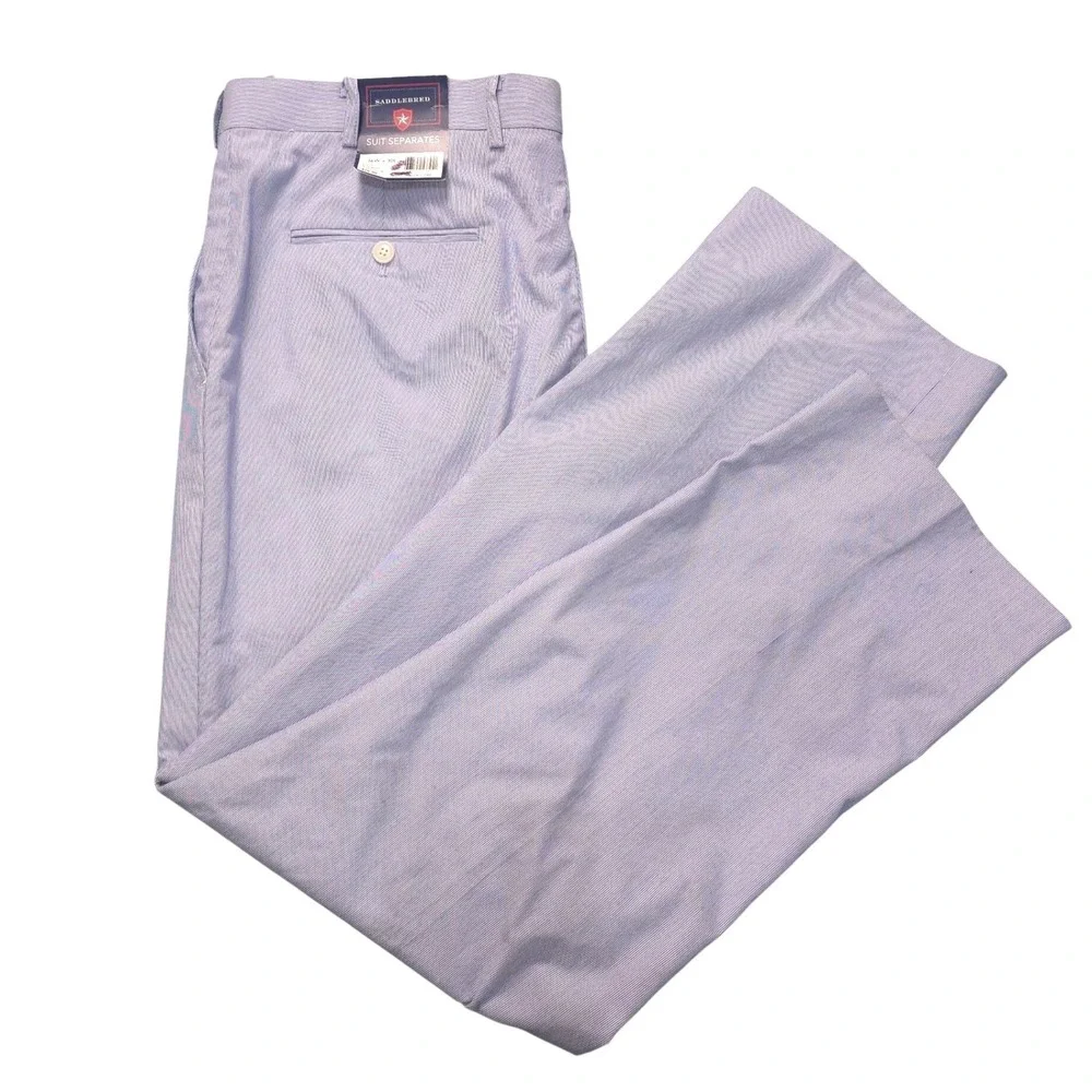 Saddlebred Mens Blue White Micro Stripe Cotton Seersucker Pants 36W x 30L Preppy